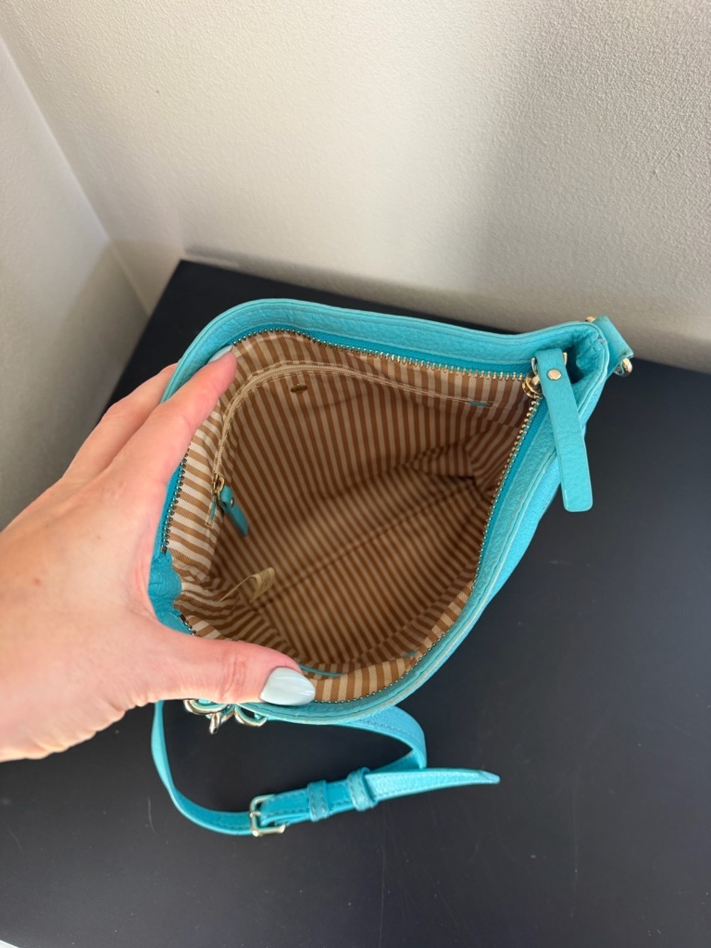 Kate Spade Connie Hill Ellen Grace Teal Blue Leather Crossbody Shoulder Bag - Picture 12 of 14